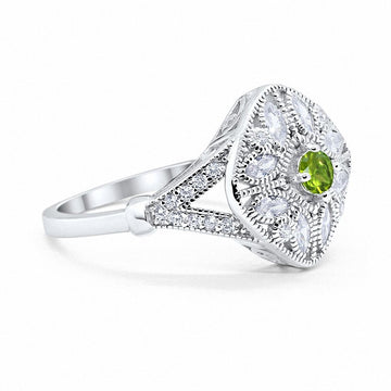 Art Deco Ring Marquise Filigree Simulated Peridot CZ 925 Sterling Silver